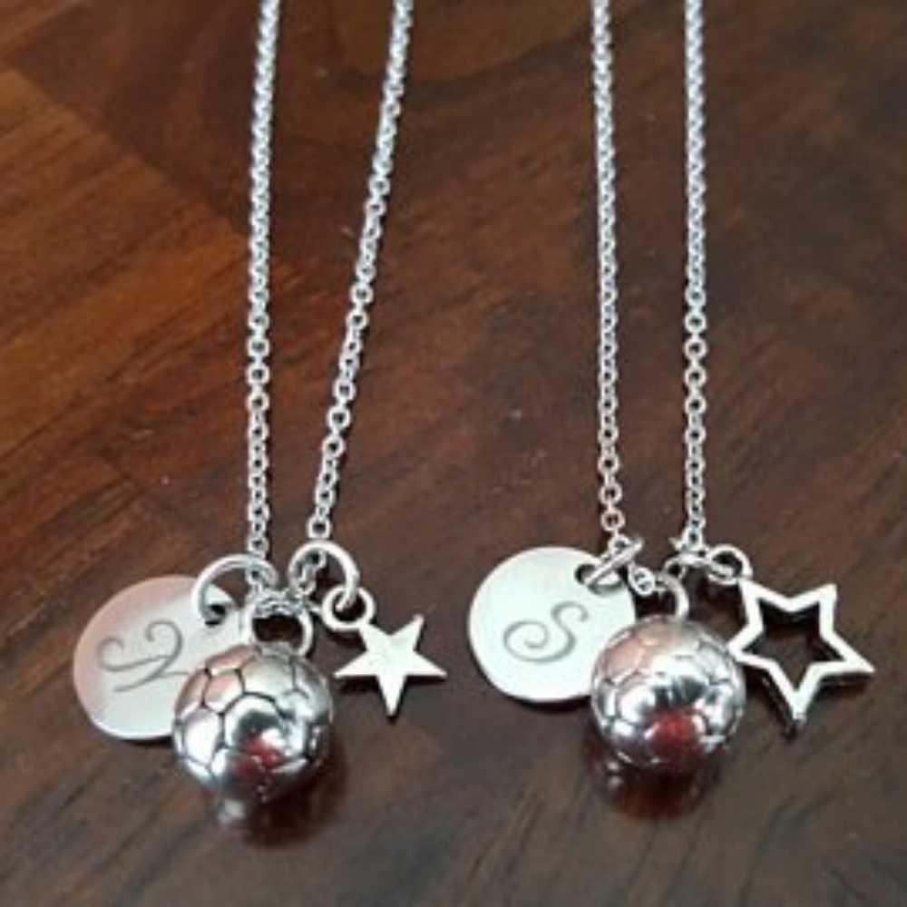 2 Stainless Steel Soccer Ball Necklaces